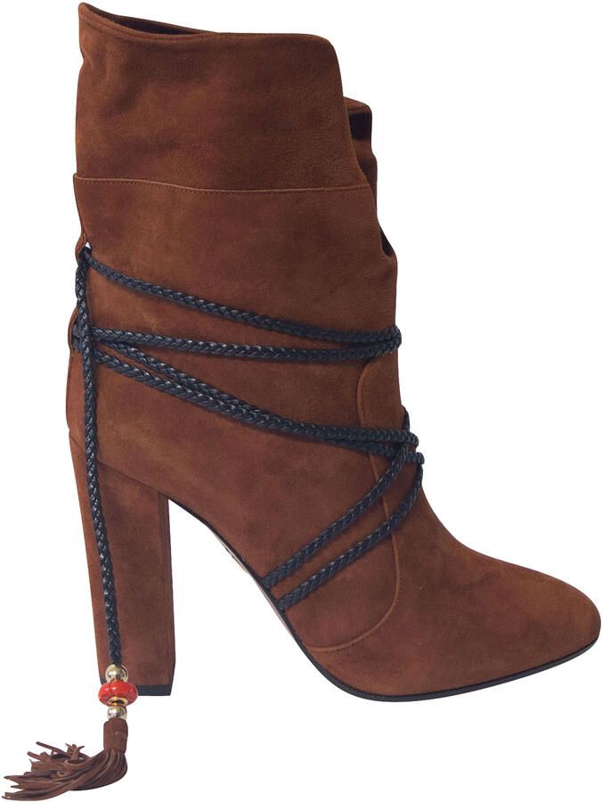 Aquazurra Pre-owned Aquazzura Moonshine Laarzen met Strik in Bruin Suède