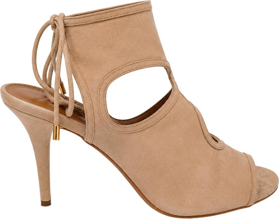 Aquazurra Pre-owned Aquazzura Sexy Thing Cutout Sandal Heels in Beige Suede