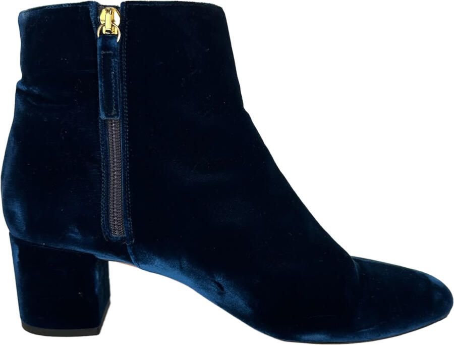Aquazzura Pre-owned Aquazzura Baroque enkellaarsjes met blokhak in marineblauw fluweel