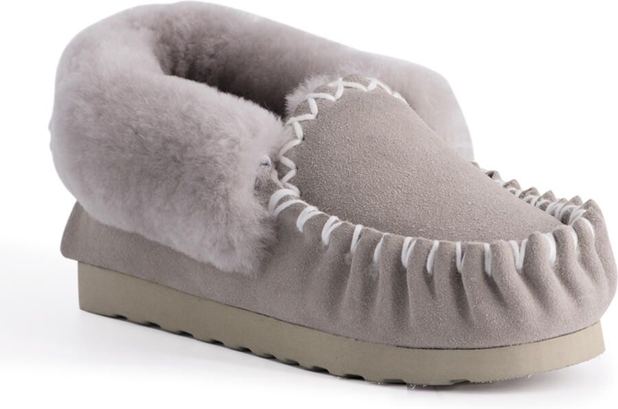 Aus Wooli Waterloo" Australia Hand Stitched Women's Sheepskin Moccasin Licht Grijs"