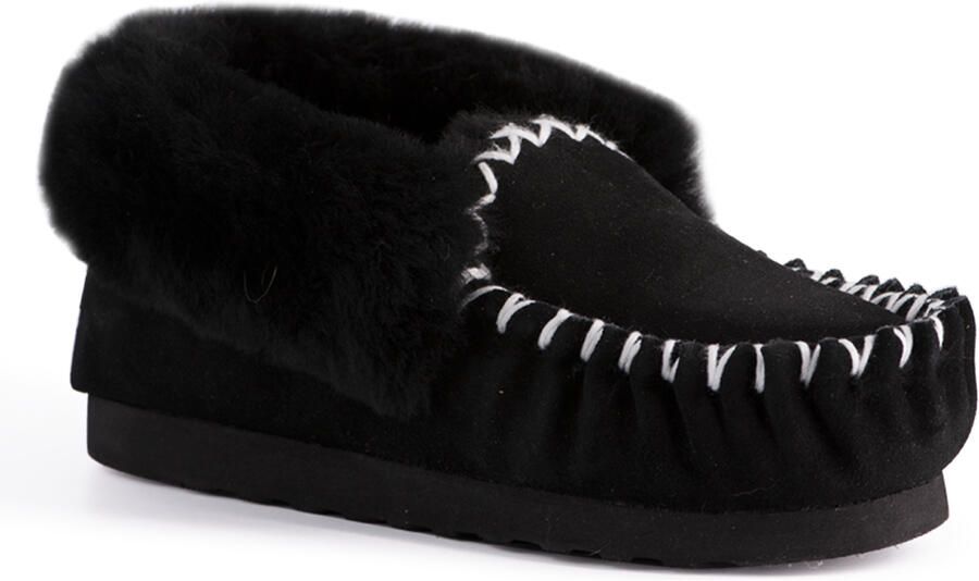 Aus Wooli Waterloo" Australia Hand Stitched Womens Sheepskin Moccasin Zwart"
