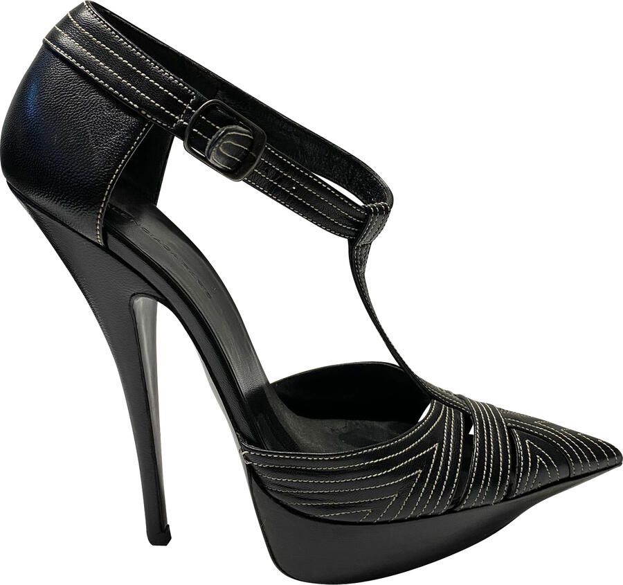 Balenciaga Pre-owned Balenciaga T-Strap Contrast Stitch Hakken in Zwart Leer