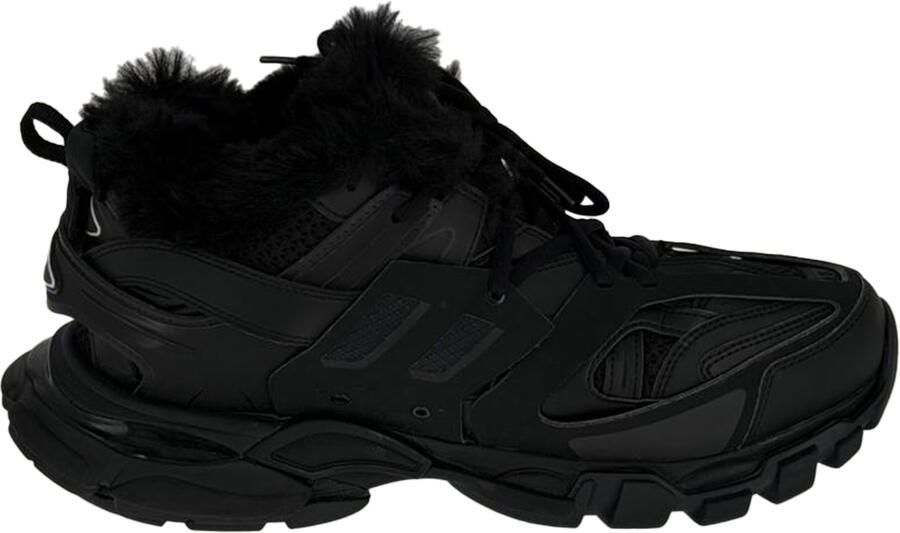 Balenciaga Pre-owned Balenciaga Track Sneakers met nepbontvoering in Zwarte Polyurethaan