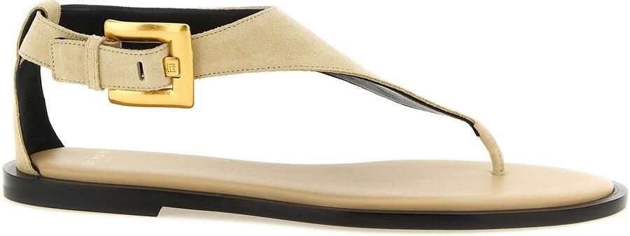 Balmain Beige Kalfskin Platte Sandalen
