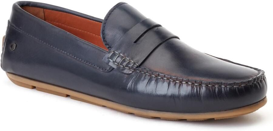 Base London Collins Lederen Heren Navy Standaard Instappers