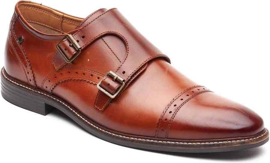 Base London Henley Monk Lederen Heren Burnt Tan Dubbele Monk Schoenen