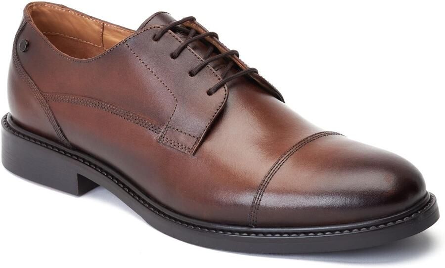 Base London Magnus Leren Herenschoenen In Verbrand Bruin Oxford-Model