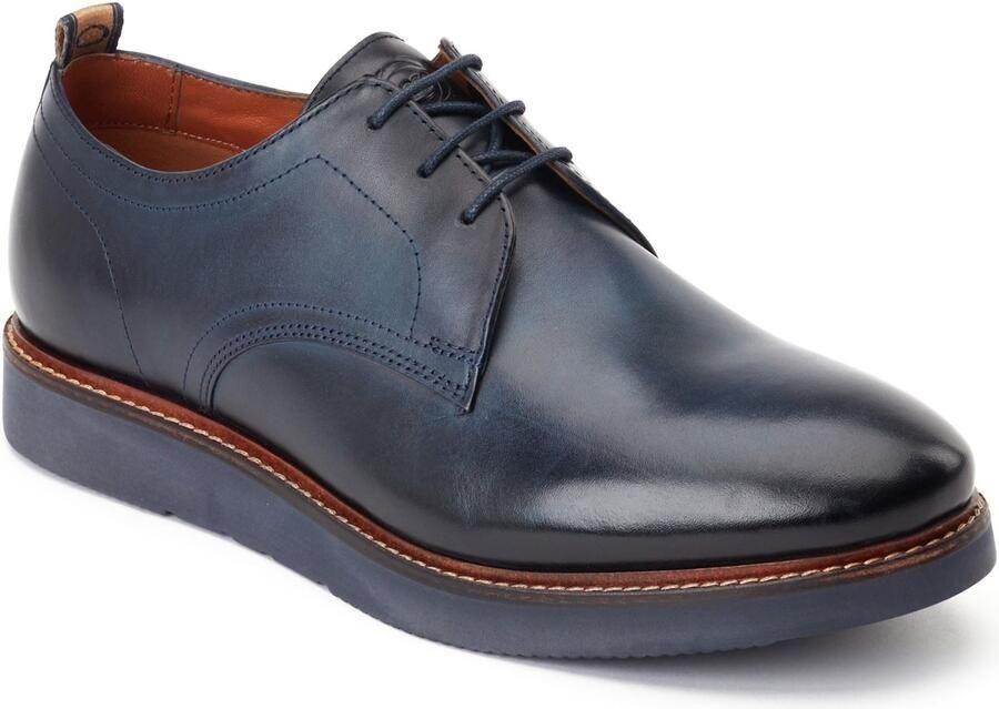 Base London Roly Leren Heren Navy Veterschoenen