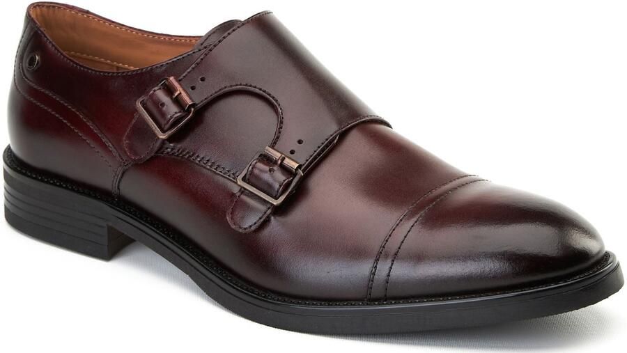 Base London Taper Lederen Mannen Bordo Dubbele Monk Schoenen