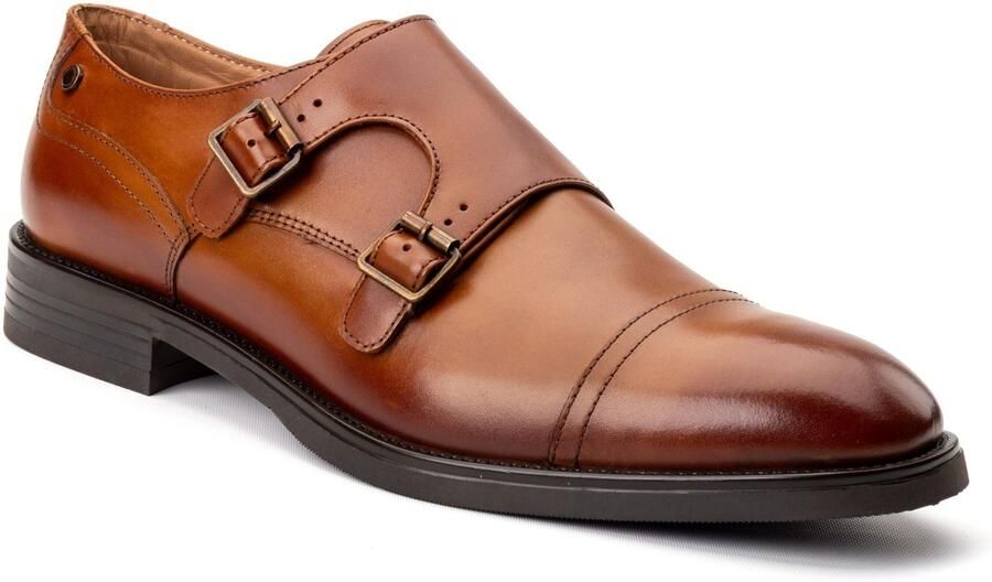 Base London Taper Leren Heren Tan Dubbele Monk Schoenen