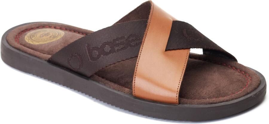 Base London Webb Leren Heren Sandalen In Verbrande Bruine Kleur