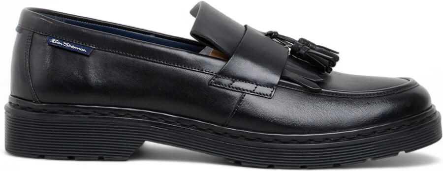 Ben Sherman Heren Zwarte Leren Loafers met Kwastjes Dudley