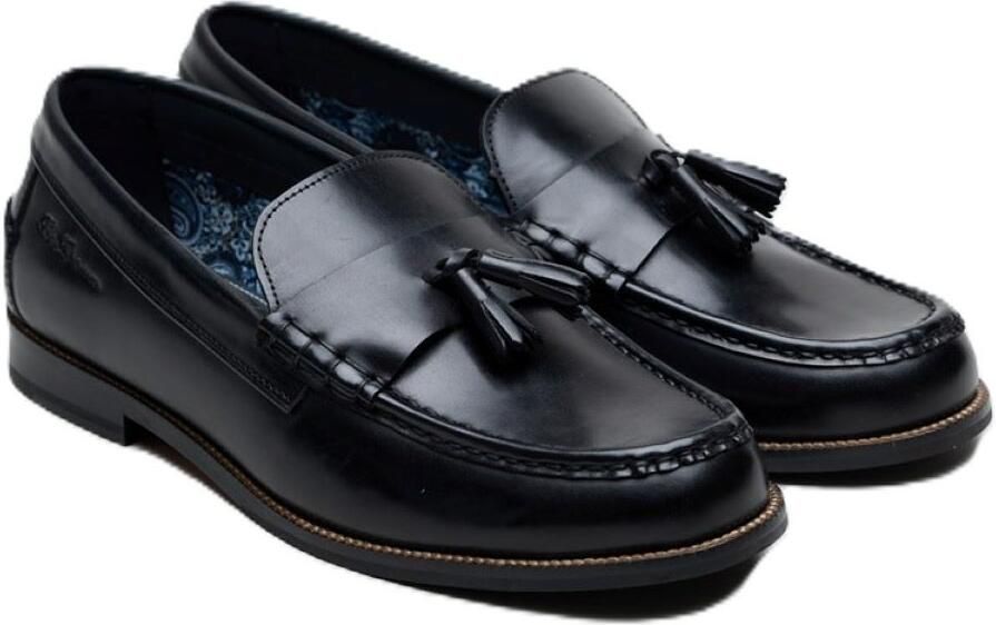 Ben Sherman Sid Brush Off Leren Zwarte Tassel Instappers voor Mannen
