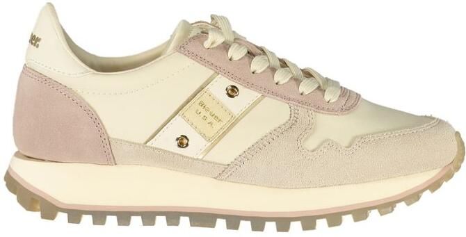 Blauer Beige Lederen Dames Sneaker