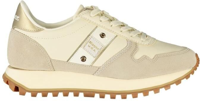 Blauer Beige Leren Dames Sneakers