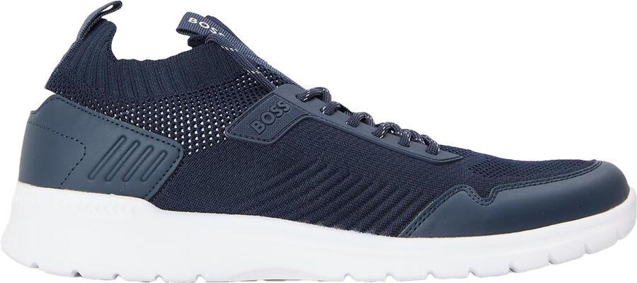 Boss Lage herensneakers van extreem leer (Donkerblauw)