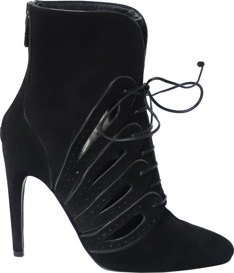 Bottega Veneta Pre-owned Bottega Veneta Cutout Veterschoenen Enkellaarsjes in Zwart Suède