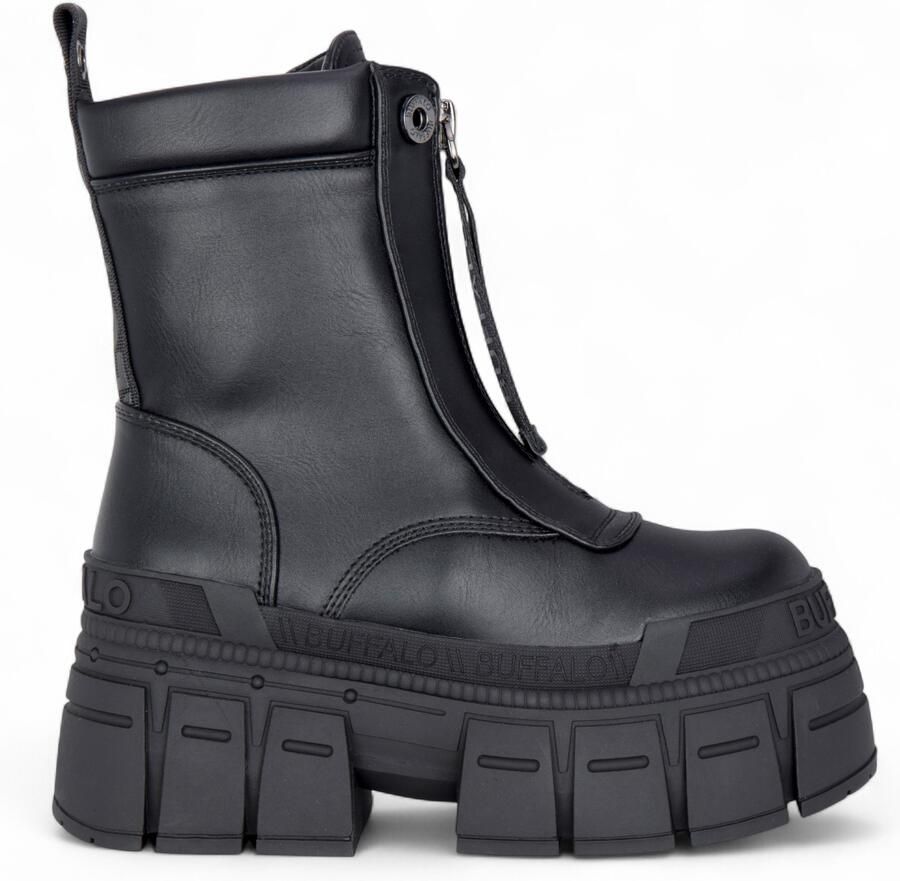 Buffalo Dames Zwarte Chunky Platform Front Zip Hoge Enkel Combat Boots Gospher