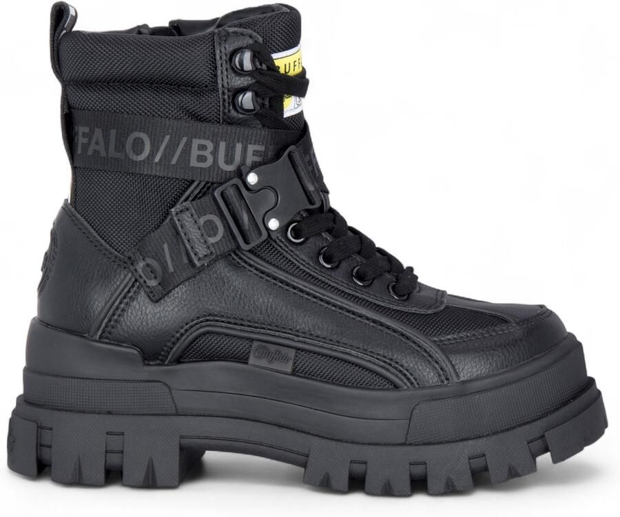Buffalo Dames Zwarte Chunky Platform Hoge Enkel Combat Boots ASPHA-COM1