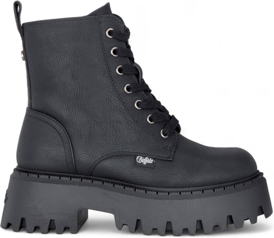 Buffalo Dames Zwarte Chunky Platform Warme Hoge Enkel Combat Boots ASPEN-LACE-UP