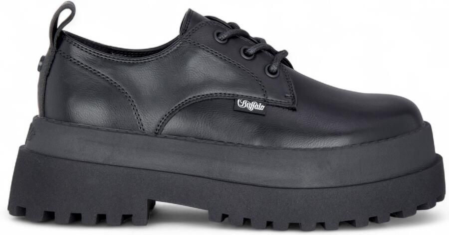 Buffalo Dames Zwarte Veterschoenen met Dikke Platforms Pluto