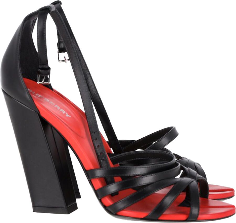 Burberry Pre-owned Burberry Hove Chunky Heel Tanga Sandalen in Zwart Koeienleer