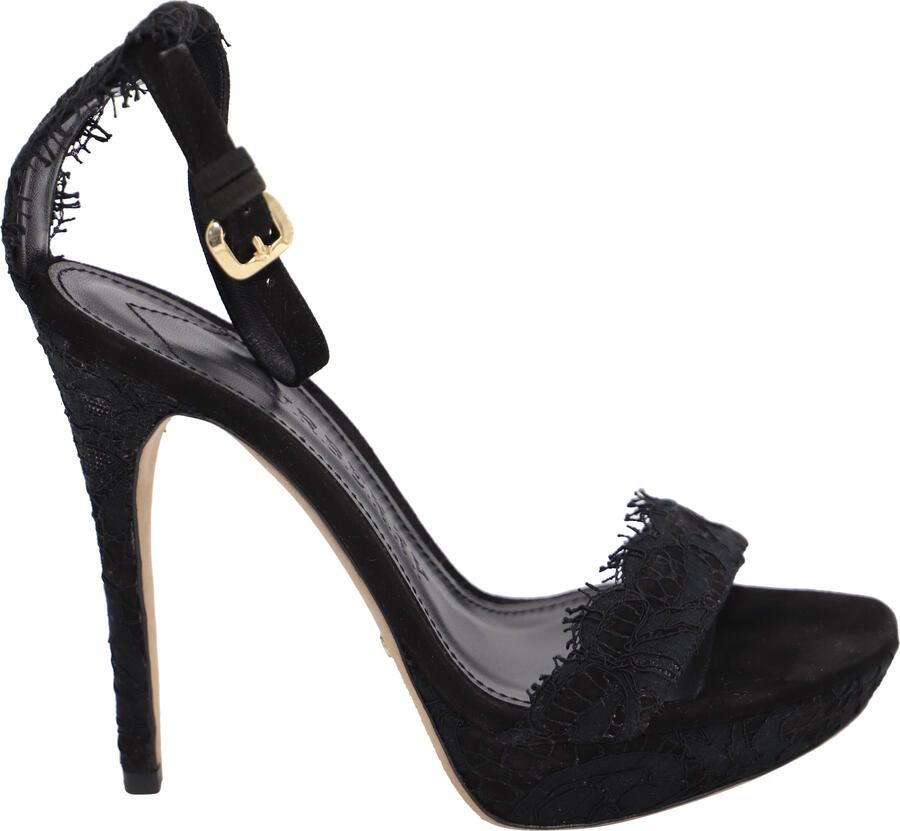 Burberry Pre-owned Burberry Polesden 120 Platform Sandalen met Kant in Zwarte Suède