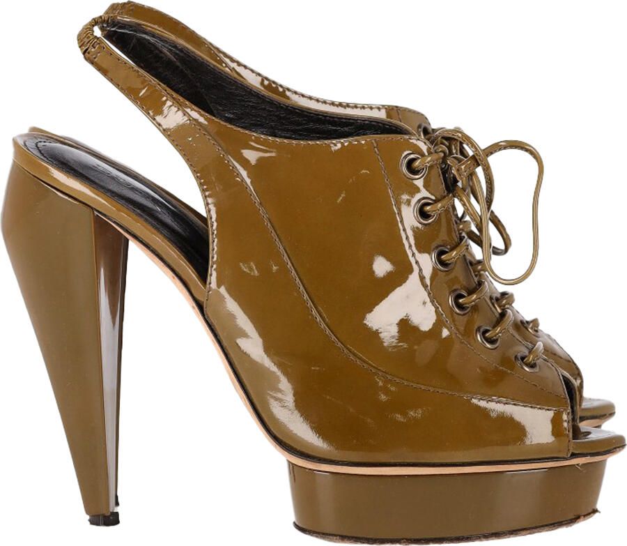 Burberry Pre-owned Burberry Slingback Hakken in Olijfgroen Glanzend Leer