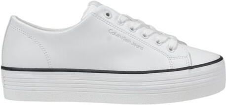 Calvin Klein Jeans Zwarte en Witte Leren Platform Sneakers