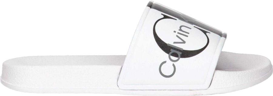 Calvin Klein Unisex Adult Logo Open Toe Flat Slides (Wit)