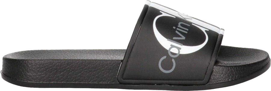 Calvin Klein Unisex Adult Logo Open Toe Flat Slides (Zwart)