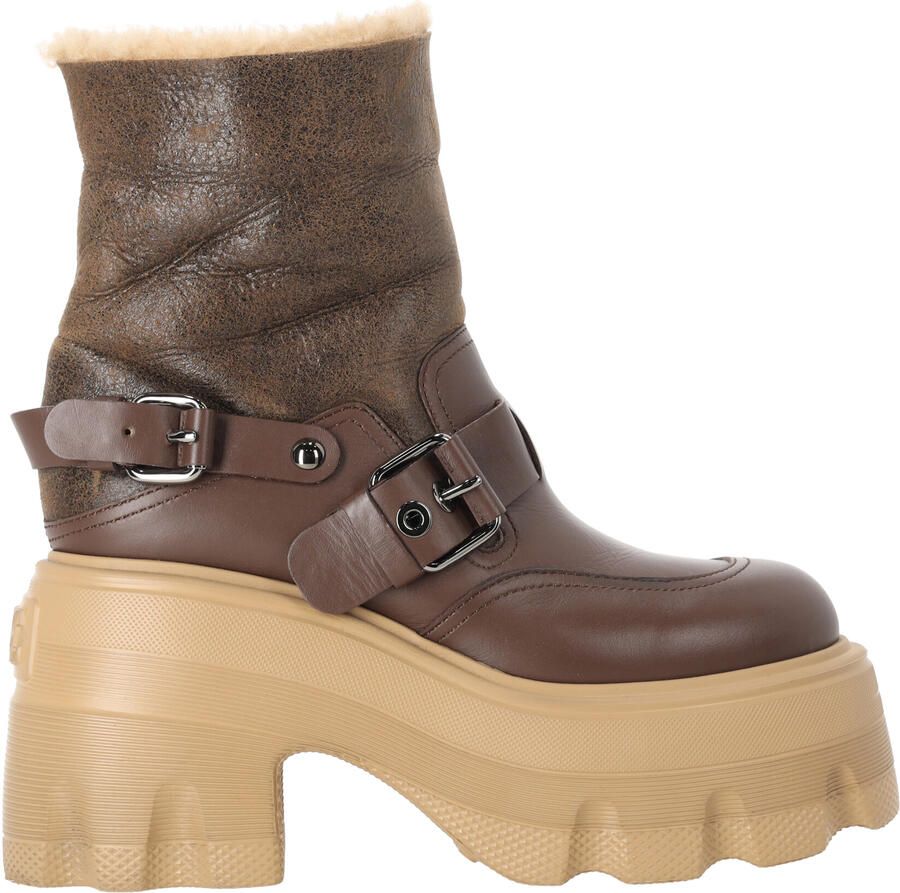 Casadei Pre-owned Casadei Schapenvacht Veterschoen Enkellaarsjes in Bruin Leer