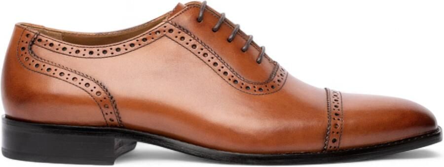Chapman Moore Chapman & Moore Heren Tan Bruine Leren Semi-Brogue Cap-Toe Oxford Schoenen