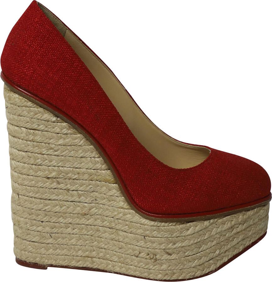 Charlotte Olympia Pre-owned Charlotte Olympia Carmen Espadrille Platform Wedge Pumps in Rood Canvas
