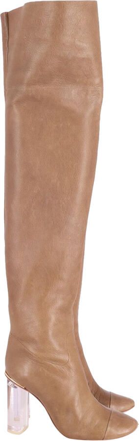 Chloe Pre-owned Chloe Clear Heel Over-The-Knee Boots in Tan Leather