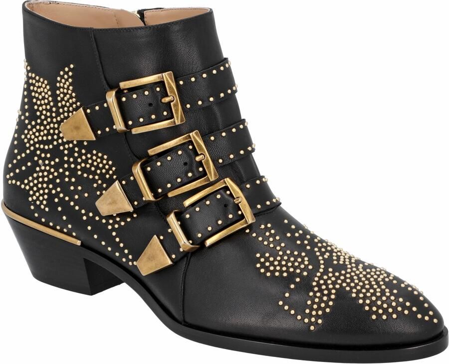 Chloe Pre-owned Chloé dames Susanna korte laarzen in zwart leer met gouden studs