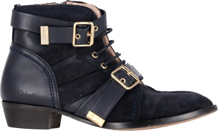 Chloe Pre-owned Chloé Enkellaarsjes met Gesp- en Vetersluiting in Zwart Suède