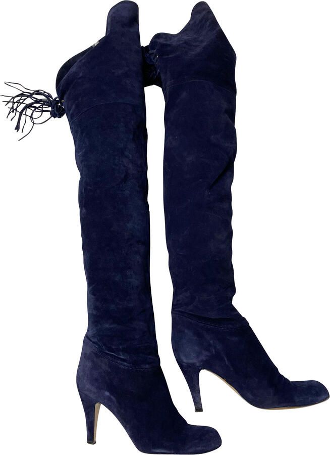 Chloe Pre-owned Chloe Hannah Franje Knielaarzen in Blauw Suède