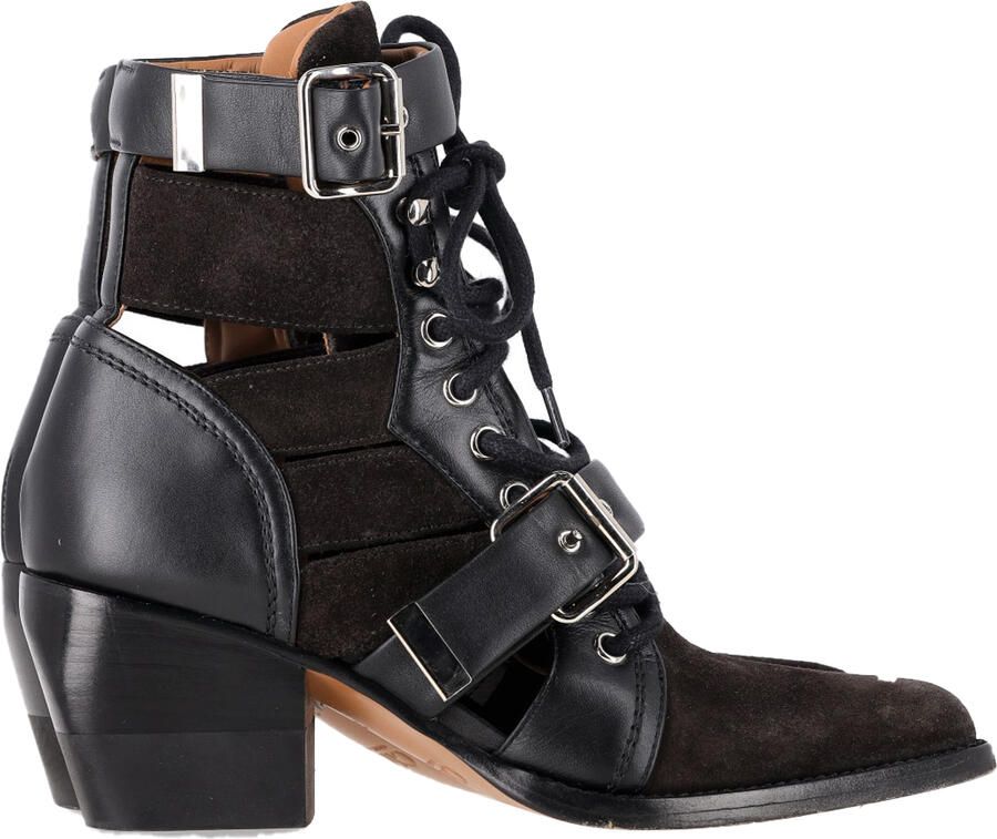 Chloe Pre-owned Chloé Rylee enkellaarsjes met uitsparingen in zwart suède en leer.
