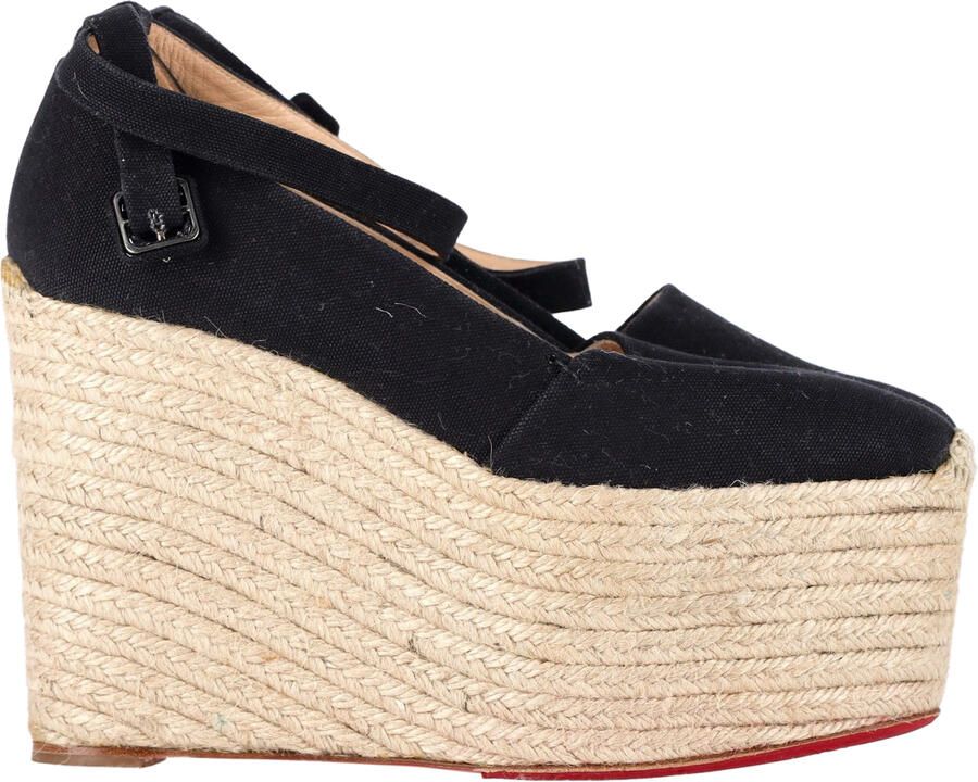 Christian Louboutin Pre-owned Christian Louboutin Dehia Espadrille Platform Wedge in Zwarte Canvas