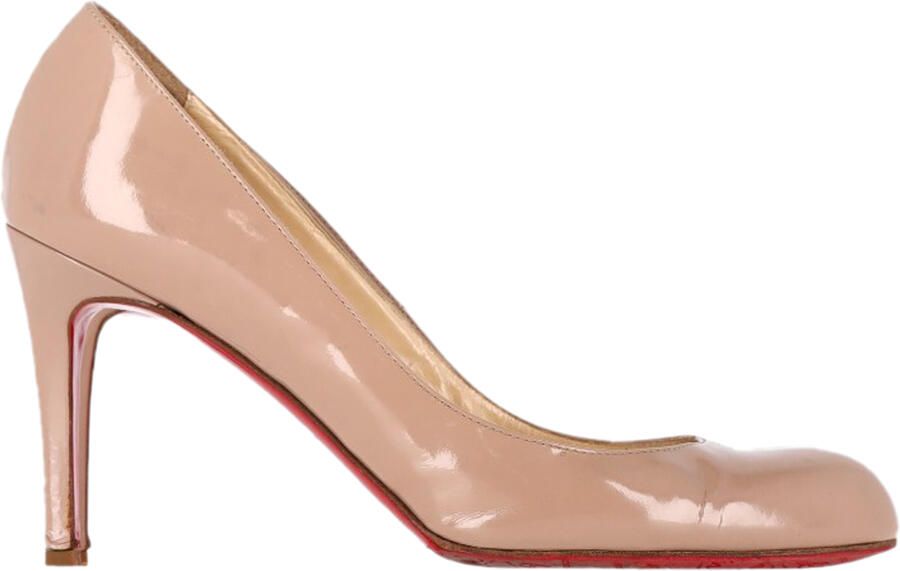 Christian Louboutin Pre-owned Christian Louboutin Dolly 85 Ronde Neus Pumps in Nude Hoogglans Leer