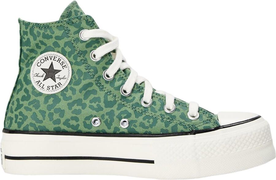 Converse All Star-sportschoenen met luipaardprint canvas plateauzool en hoge schacht voor dames (Groen)