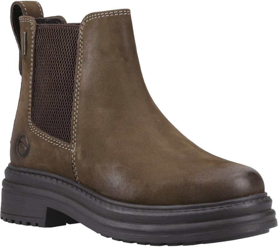 Cotswold Aldworth Leren Dames Olijfgroene Enkellaarzen met Hak