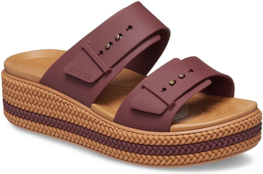 Crocs Brookly Buckle Low Thermoplastische Dames Sandalen in Donker Kleigrijs