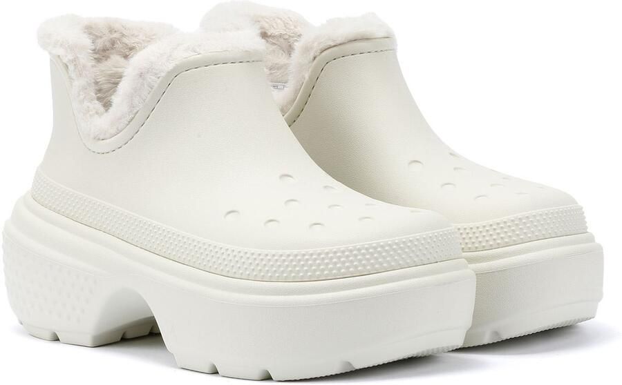 Crocs Stomp gevoerde korte dameslaars Off White