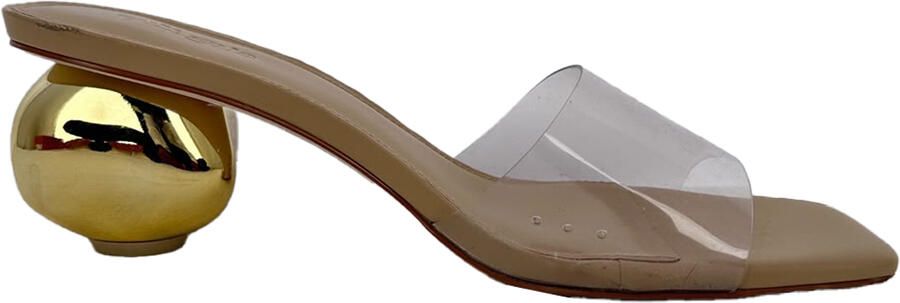 Cult Gaia Jila Clear Strap Block Heels in beige leer