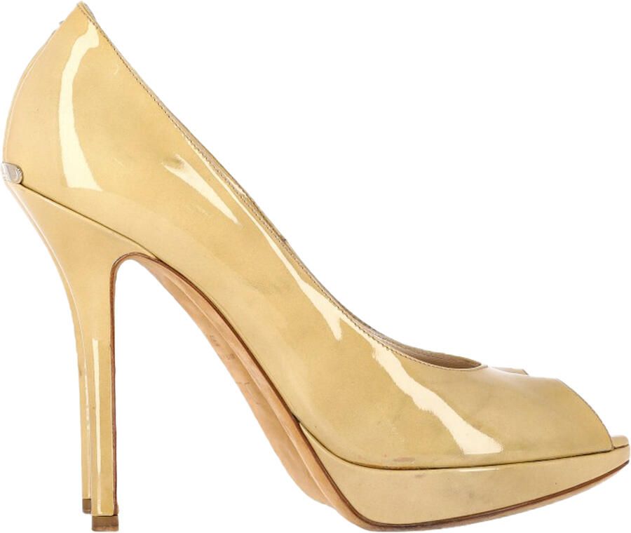Dior Pre-owned Dior Miss Dior Peep-Toe Pumps in Geel Glanzend Leer