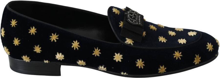 Dolce & Gabbana Blauwe Fluwelen Kroon Slippers Instappers Schoenen