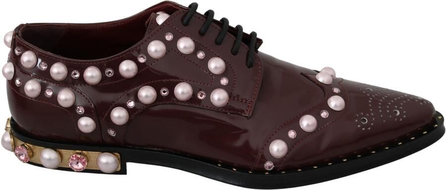 Dolce & Gabbana Bordeaux Leren Kristallen Parels Formele Schoenen
