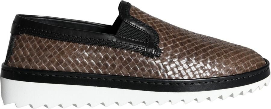 Dolce & Gabbana Bruin Zwart Leer Geweven Heren Loafers Schoenen